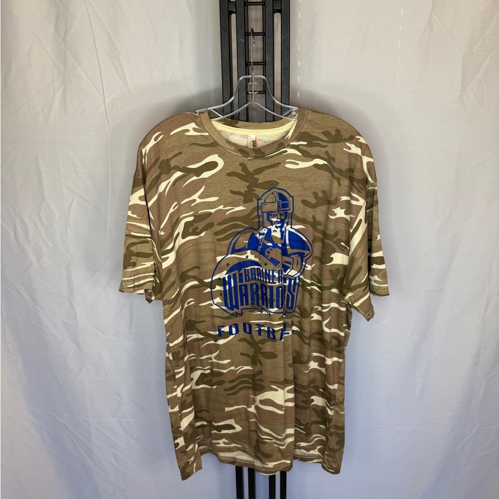 Anvil Brown Camouflage Tee with Blue Graphic